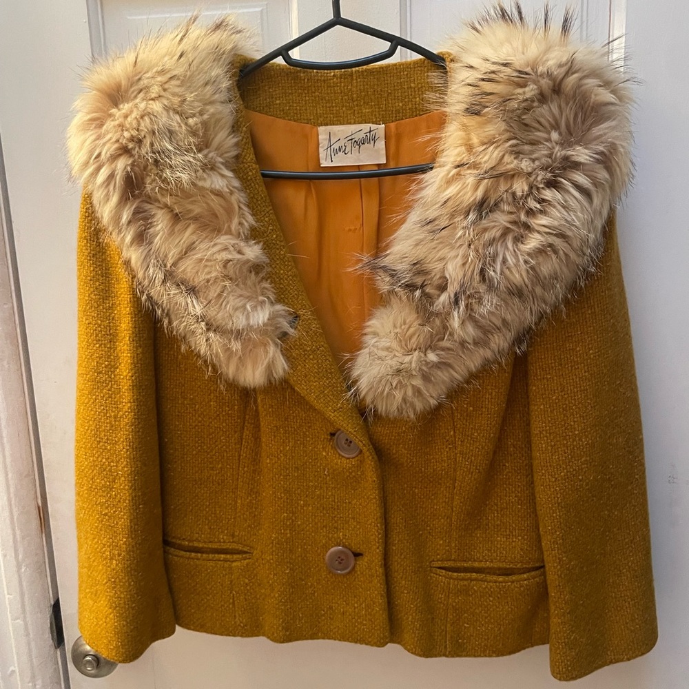 Vintage 1960s mustard yellow cropped jacket with fur collar